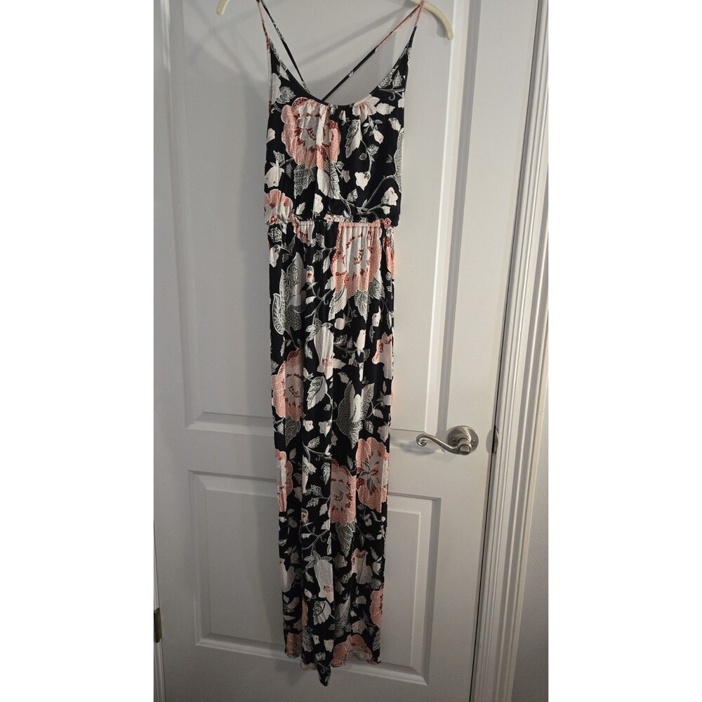 Loft Floral Strap Dress Size XS Black/Pink/Gray Ankle Length